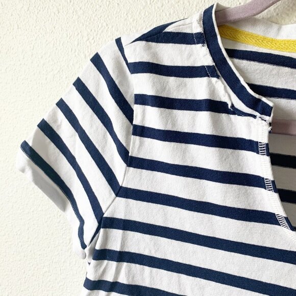 Anthropologie White Navy Blue Stripe V-Neck Tee XS - Picture 4 of 6